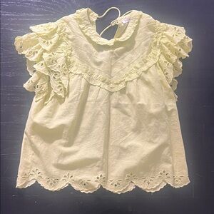 Elegant Yellow Eyelet Ruffle Blouse